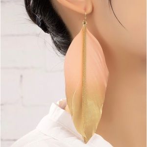 Feather Drop Earrings - Pink and Gold- Statement Earrings